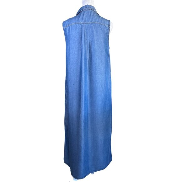 anna-kaci Dress Size Small Sleeveless Blue Long Maxi Button Front Sheath Pockets - Picture 5 of 10